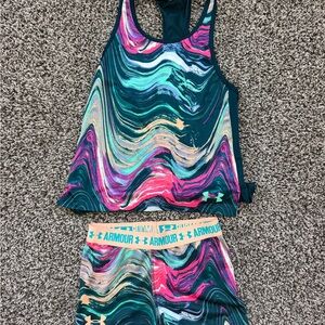 Under Armour Peach & Teal Marble Athletic Set - Tank and Shorts